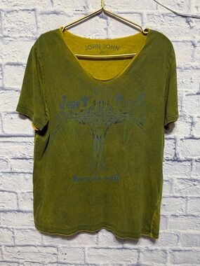 John John denim Pima cotton keep your faith heavy distressed shirt